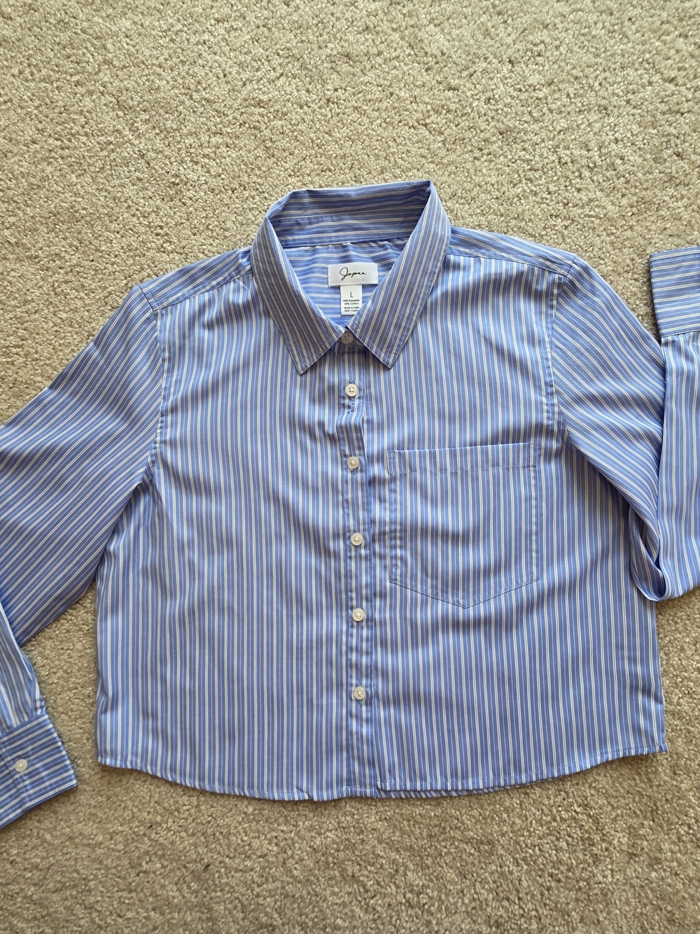 Japna Blue & White Striped Classic Button-Down In Cropped Style Shirt Size L